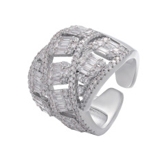 RM1238 fashion Brass Metal CZ diamond micro pave adjustable big link cuff Rings