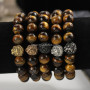 BRS1506G natural gemstone beaded bracelet stainless steel lion head mens stretch bracelet