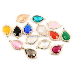 JF8647 Wholesale jewelry  gemstone charm cat's eye stone bezel teardrop connectors
