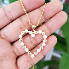 NZ1198 charm pearl cross pendant women necklace ,fashion cubic zircon and pearl heart chain ladies necklace