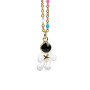 NM1242 Fashion Black White Enamel Space astronauts Pendant Rainbow Enamel Gold Plated Stainless Steel Chain Necklace