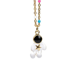 NM1242 Fashion Black White Enamel Space astronauts Pendant Rainbow Enamel Gold Plated Stainless Steel Chain Necklace