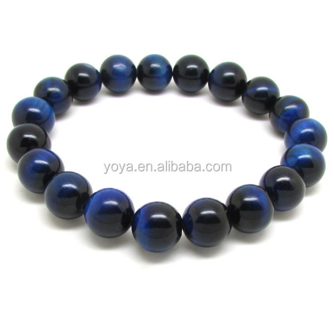 BRG1035 Natural blue tiger eye gemstone beaded stretchy bracelet