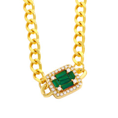 NZ1216 colored CZ diamond mirco pave charms gemstone Pendant link chain Necklaces jewelry gift for lady