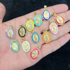 JS1613 18k Gold Plated brass metal rainbow enamel Jesus the mother virgin of Mary charms Pendant