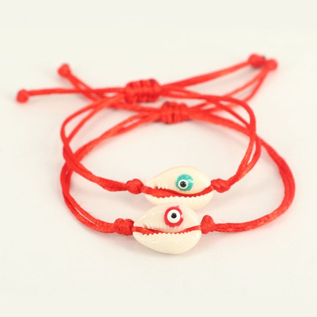 BE1012 Dainty Natural Cowrie Cowry Shell with Evil Evileye Eye Woven Friendship Adjustable Bracelet for Women Girls