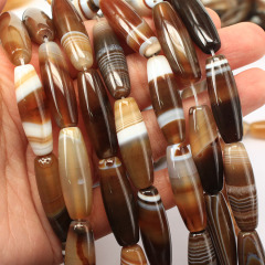 AB0708 Natural brown banded striped agate drum beads,brown stipe agate barrel beads