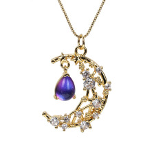 NZ1338 New 18K Gold plated Celestial Jewelry Chic Cubic Zirconia CZ Micro Pave Star and Crescent Moon Pendant Chain Necklace
