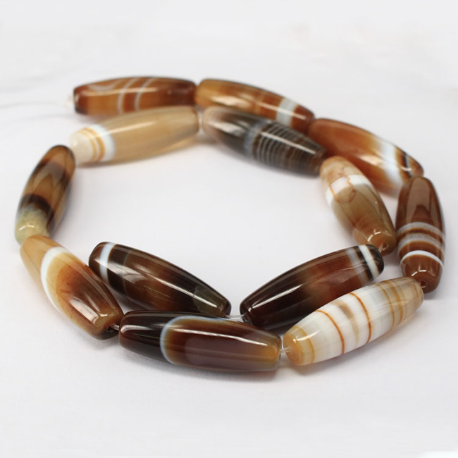 AB0708 Natural brown banded striped agate drum beads,brown stipe agate barrel beads
