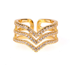 RM1189 Dainty Delicate  Minimalist Gold Plated CZ Micro Pave Triple Strand Chevron V Crown Stack Rings for Ladies