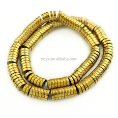 HB3416 Gold plated hematite gemstone heishi beads for bracelets,gold disc spacer beads