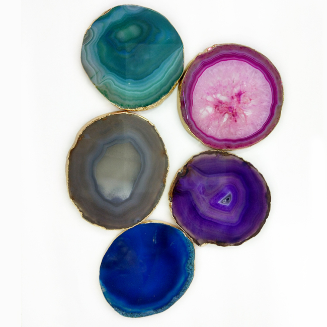 AB0216-1 Gold plated agate coasters, drink tea agate slice coasters for cup with gold edge