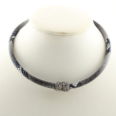 NE2386 clearance sale Round Snake Skin Snakeskin Leather Choker With Crystal Pave Magnetic  Clasps