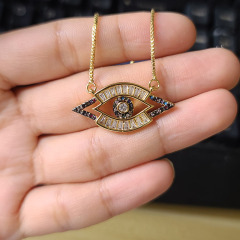 NZ1236 Fashion 18k Gold Plated CZ Pave Blue Turkish Evil Eye Pendant Chain Layering Protection Necklace
