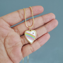 NZ1185 Fashion Jewelry Gold Plated Enamel Rainbow Love Heart Pendant Chain Necklace ,Valentine's Day Gift For Lover Mom