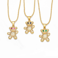 NZ1332 18k Gold Plated Cute CZ Micro Pave Bear Pendant Ball Chain Necklace for Women