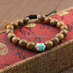 BRS0892 Hot sale natural 10mm African Senna Siamea Wood wood yoga macrame bracelet,wood and turquoise adjustable bracelet