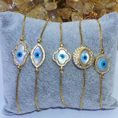 BC1075 Chic Dainty Zircon CZ Paved White Shell MOP Evil Eyes Lucky Chain Protection Bracelets for Women Ladies