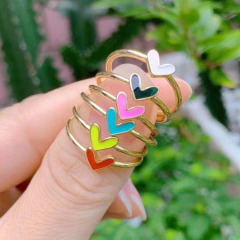 RA1078 NEW Delicate Mini Minimal Gold Plated Neon Enamel Multicolor Rainbow Multi Colored Heart Open Rings RA1078 NEW Delicate Mini Minimal Gold Plated Neon Enamel Multicolor Rainbow Multi Colored Heart Open Rings