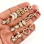 EC1244 Earring Findings Gold CZ Micro Pave Fish Heart Eye Cross Star Skull Stud Earring Post with Connector Open Ring Loop