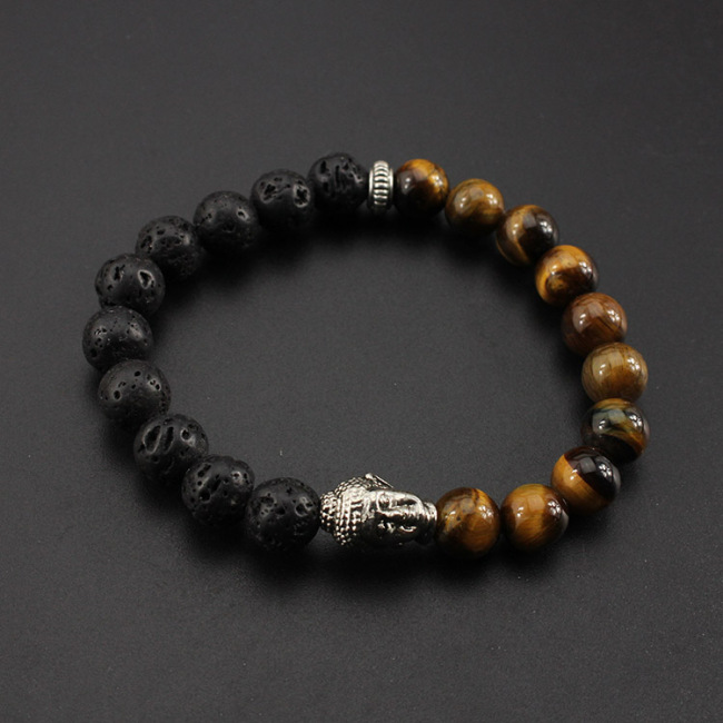 BRU0734 lava & tigereye beaded buddha head bracelet,fashion Astrology bracelet