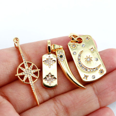 CZ8194 Hotsale 18k Gold Plated CZ Zircon Micro Pave Moon Crescent and Star Charm Pendant for Necklace Jewelry Making