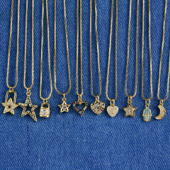 NZ1112 Dainty Mini CZ Micro Pave Charm Necklace 18k Gold Minimal Women Jewelry Diamond Star Heart lock Pendant Chain Necklace,