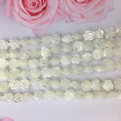 SP4208 Double Face White MOP shell mother of pearl carved rose flower beads