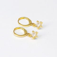 EC1760 18k Gold Plated CZ Diamond Cubic Zirconia Star Dangling Drop Charm Huggies Hoop Earrings