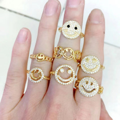 RM1224 Hot Selling 18K gold plated brass CZ diamond micro pave smliey face metal stackable Rings for Ladies