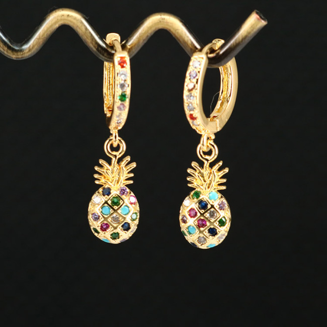 EC1633 2020 Womans Fashion Dainty CZ Fruit Charm Earrings,  CZ Micro Pineapple Cherry Grape Fruit Hoop Huggie Earring