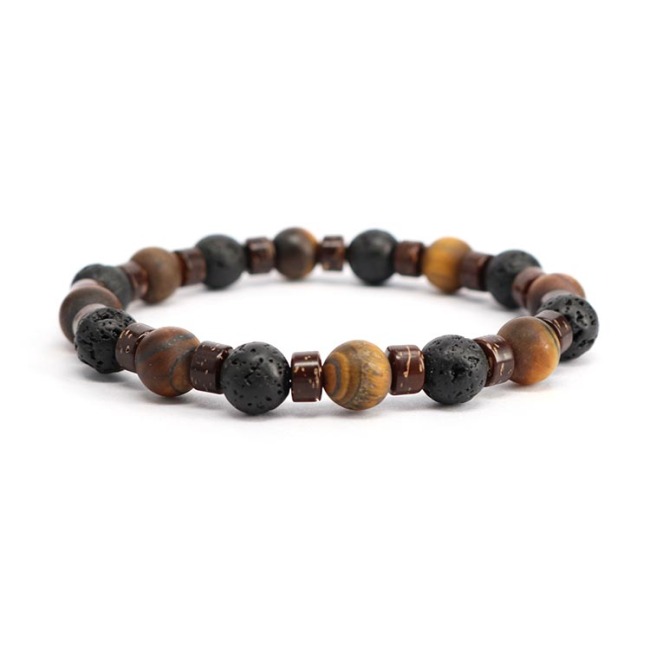 BN5316 gemstone bead 8mm tiger eye and lava men bracelet