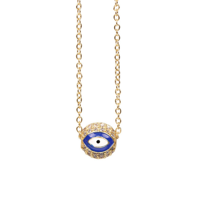 NZ1302 18K Gold Enamel Turkish Evil Eyes Ball Stainless Steel Chain Protection Necklace