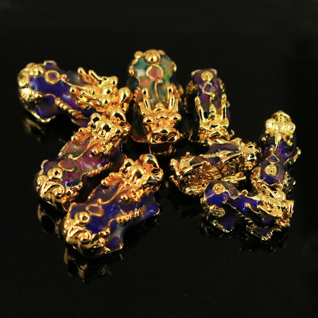 JS1459  24K Gold Plated Colour Changing Pixiu Pi Yao Beads for Lucky Bracelets Making Supplies