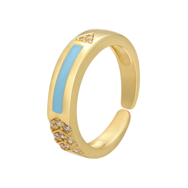 RM1237 18k gold plated brass multi colored enamel CZ diamond pave adjustable cuff Rings
