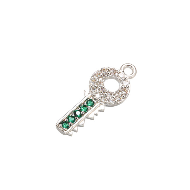 CZ7889 Popular Mini Rainbow Cubic Zirconia Diamond CZ Micro Pave Key Bracelet Charms Pendants