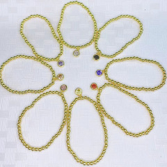 BC1359 Fashion Tiny Gold Beads Bracelet with Round Zircon CZ Charm,Charm Cubic Zircon Wrist Ladies bracelet