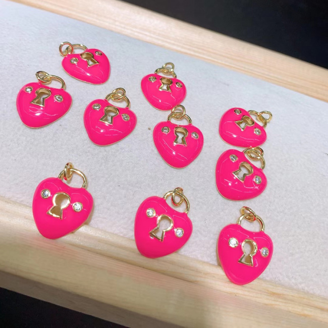 CZ8403 18k Gold Plated brass cz diamond pave enamel heart charms Pendant