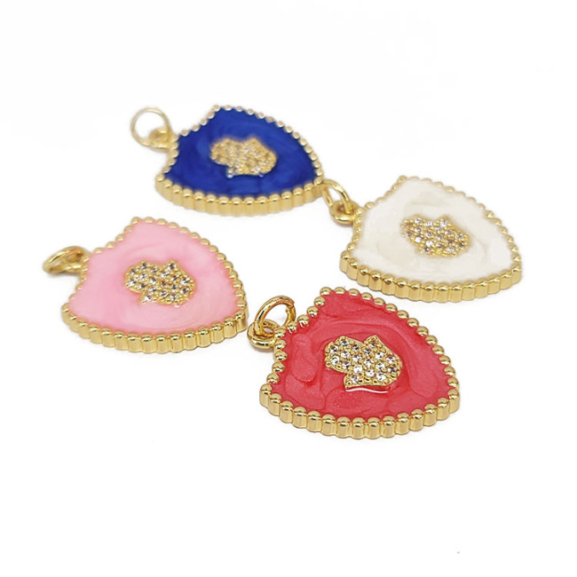 CZ840118k Gold Plated Micro Pave CZ Hamsa Hand On Enamel Colorful Shield Shape Pendants