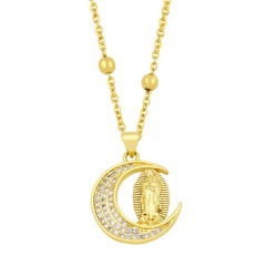 NZ1304 Gold CZ Micro Pave Blessed Mother Virgin Mary Saint Satellite Ball Chain Necklace Gold Women Jewelry