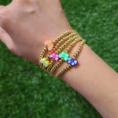 BP1033 Chic Small 18k Gold Accents Beaded Multi Colored Vinyl Clay Polymer Butterfly Flower Stacking Bracelets