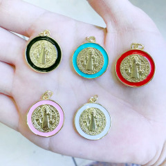 JS1588 18k Gold Plated brass metal rainbow enamel Jesus the mother virgin of Mary charms Pendant
