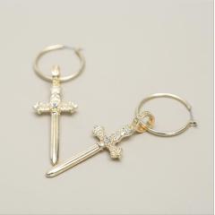EM1011 Hot Sale High Quality Gold Plated Cross Hoop Earring with Crystal for Women