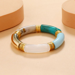 BA2007 Fashion Bamboo Resin Acrylic Tube Beaded with Gold Disc Stacking bracelet Bangle