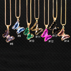 NZ1178  Trendy stainless steel ladies O chain and Box chain brass with CZ butterfly pendant women necklace