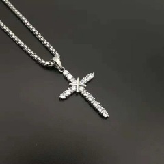 NS1143 New arrival hiphop trendy stainless steel box chain necklace, charm stainless steel cross pendant with CZ men necklace