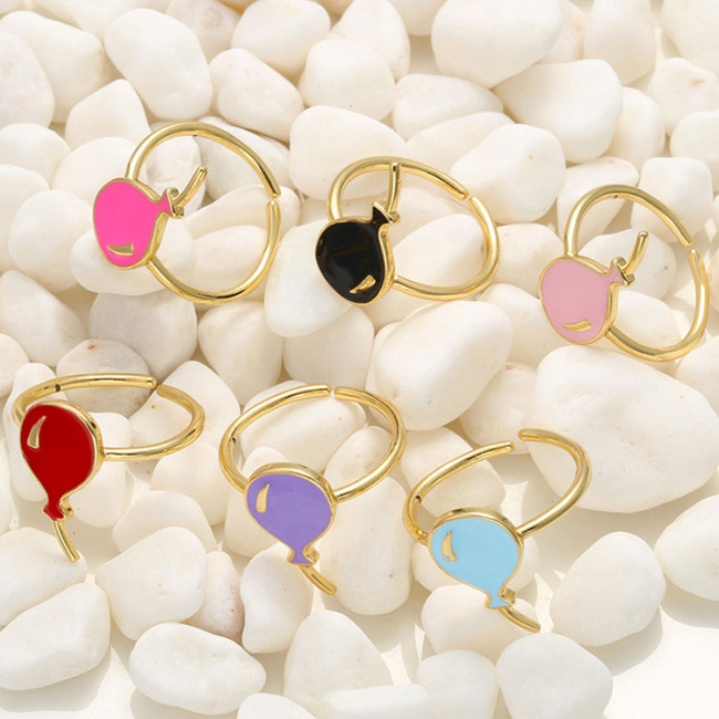 RA1044 Enamel Rainbow Colored Brass Metal Balloon Rings for Ladies