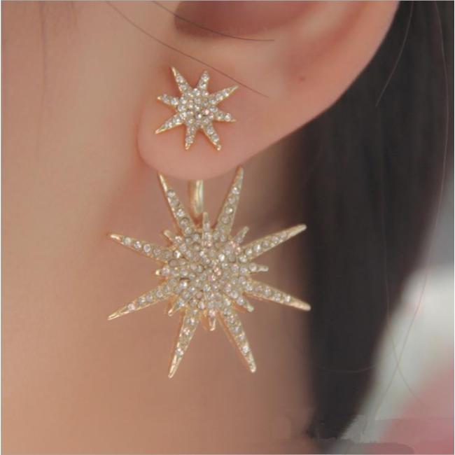 Rhinestone Stars Ear Jackets Earrings for Women and Girls,Studs Chic Fashion Crystal Star Front Back Stud Earring Set