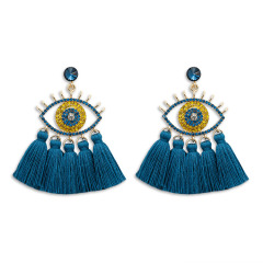 ET1067 fashion multilayer handmade cotton thread rhinestone ladies earring bohemian women crystal alloy evil eyes tassel earring