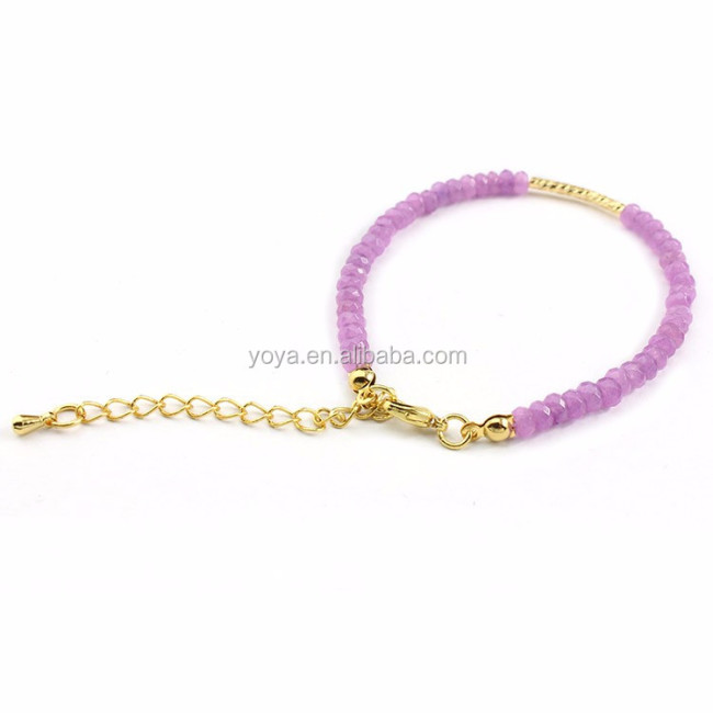 BRP1526 Fashion Faceted Jade Gemstone Rondelle Beaded Tiny Tube Bar Bracelets,Gold Smart Adjustable Bracelet